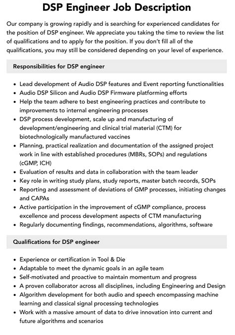 duties as a dsp